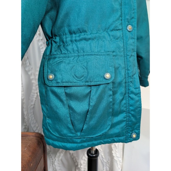 VTG 80s 90s Teal Ski Jacket Parka Puffer Quilted Cinched Waist SM Current Seen - Picture 12 of 13